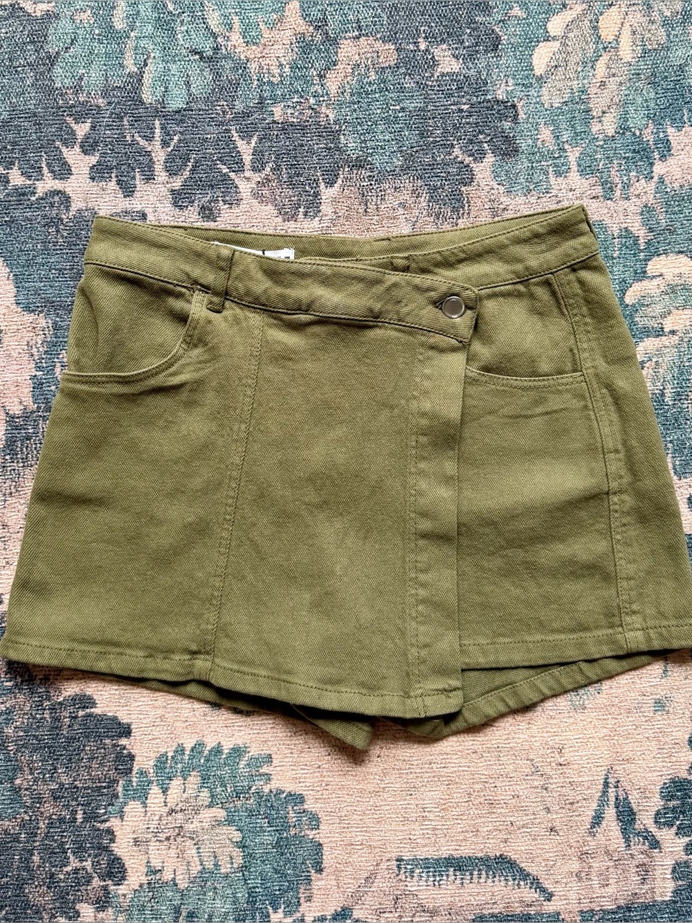NWT Zara Wrap Front Mini Skirt Skort in Olive Green - S